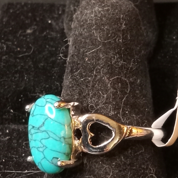 BLOWOUT PRICING Blue Natural Stone And Silver Plated ring women Size 10 - Picture 5 of 8